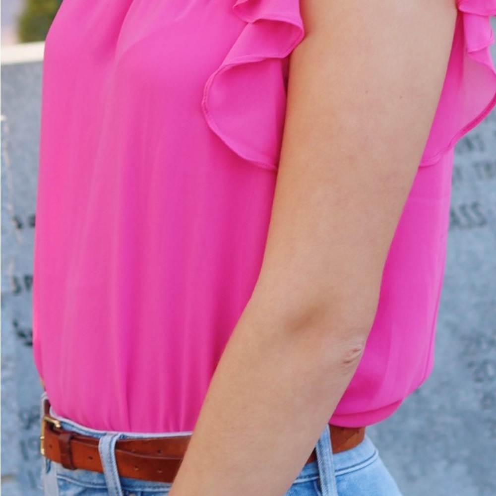 1. State Pink Ruffle Blouse w/ High Neck
